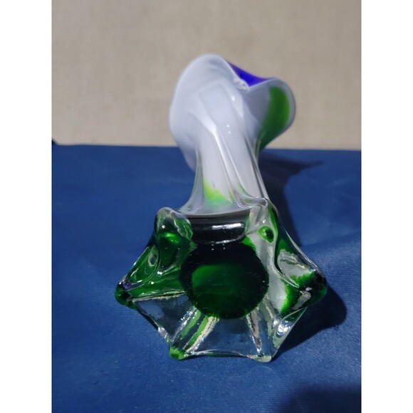 Murano Jack in the Pulpit Encased Glass Vase Handblown Blue White Green Swirl - Picture 7 of 16